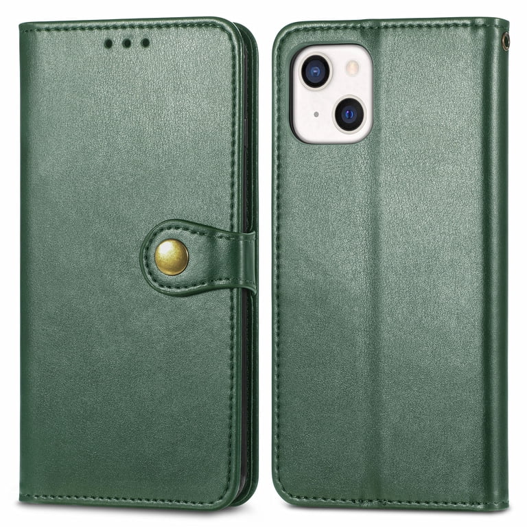 LOLFZ Wallet Case For IPhone 13 Pro, Premium Leather Case Card Holder Kickstand Magnetic Closure Flip Case Cover For IPhone 13 Pro 6.1 Inch - Green