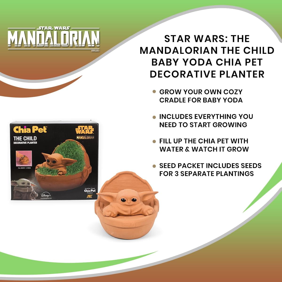 Chia -Pet Planter Decorat Pottery Sunlight Fast-Growing Seed Pack- Star  Wars Yoda the Child- Orange 