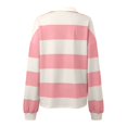 thumbnail image 5 of Women Striped Color Block Polo Sweatshirt Lapel Collared Long Sleeve Oversized Shirt Trendy Spring Clothes (Pink XL), 5 of 5