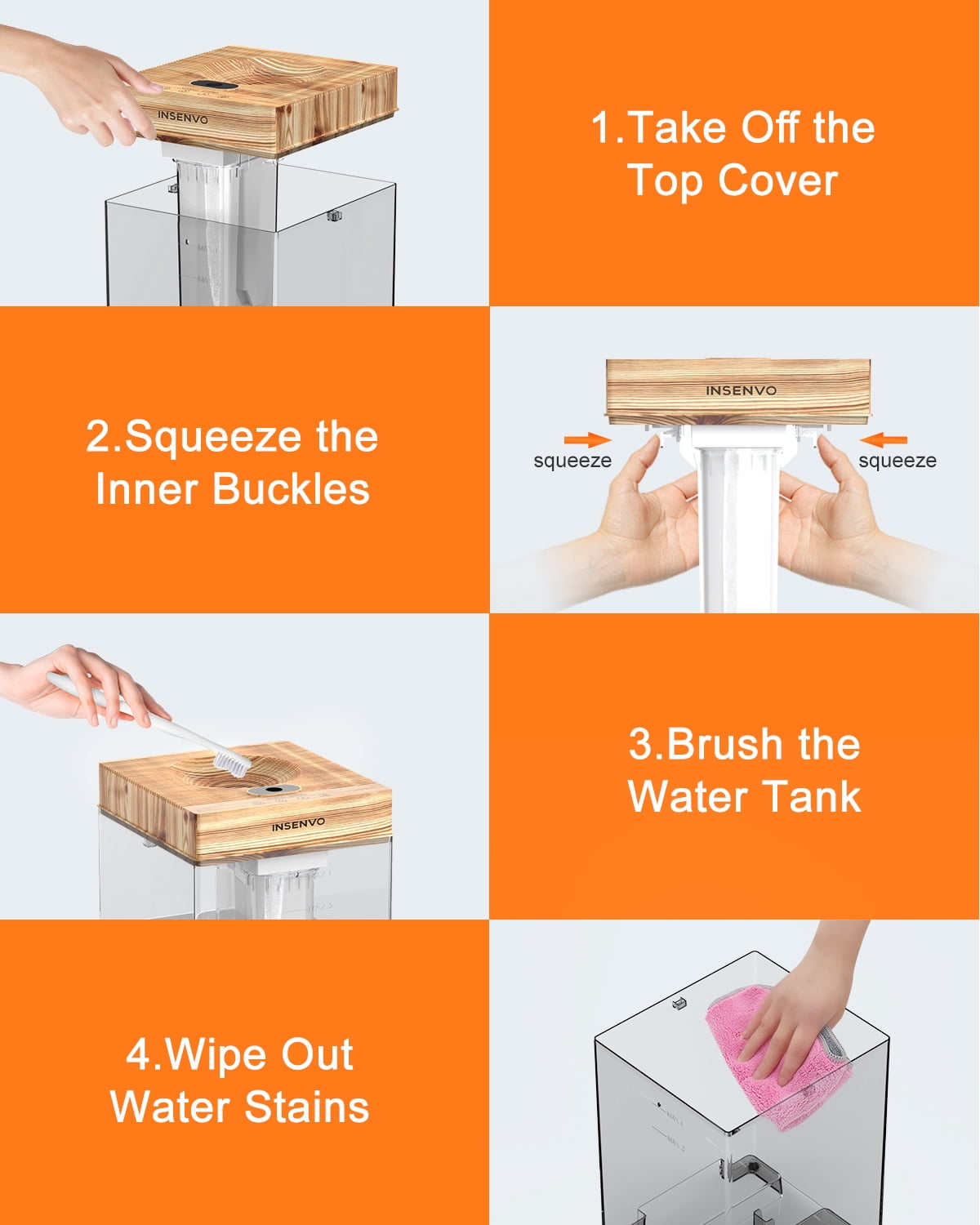 7.5L Humidifier with Anti-leak Design & Top Fill, Ultrasonic Cool Mist Air Humidifiers, Disassemble & Clean Easily, Auto Shut-off, Wood Pattern
