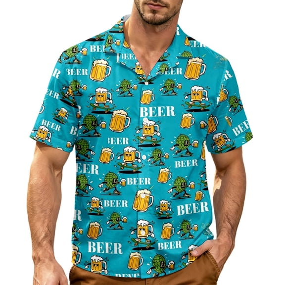 XIAOCHA Mens Oktoberfest Cartoon Print T Shirt Casual Short Sleeve Tees Holiday Graphic Tops