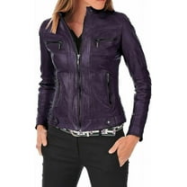 QAWACH Women Leather Jacket - Lambskin Winter Vintage Purple Color Motorcycle Biker Jacket, Moto Riding & Racing Jackets S Size