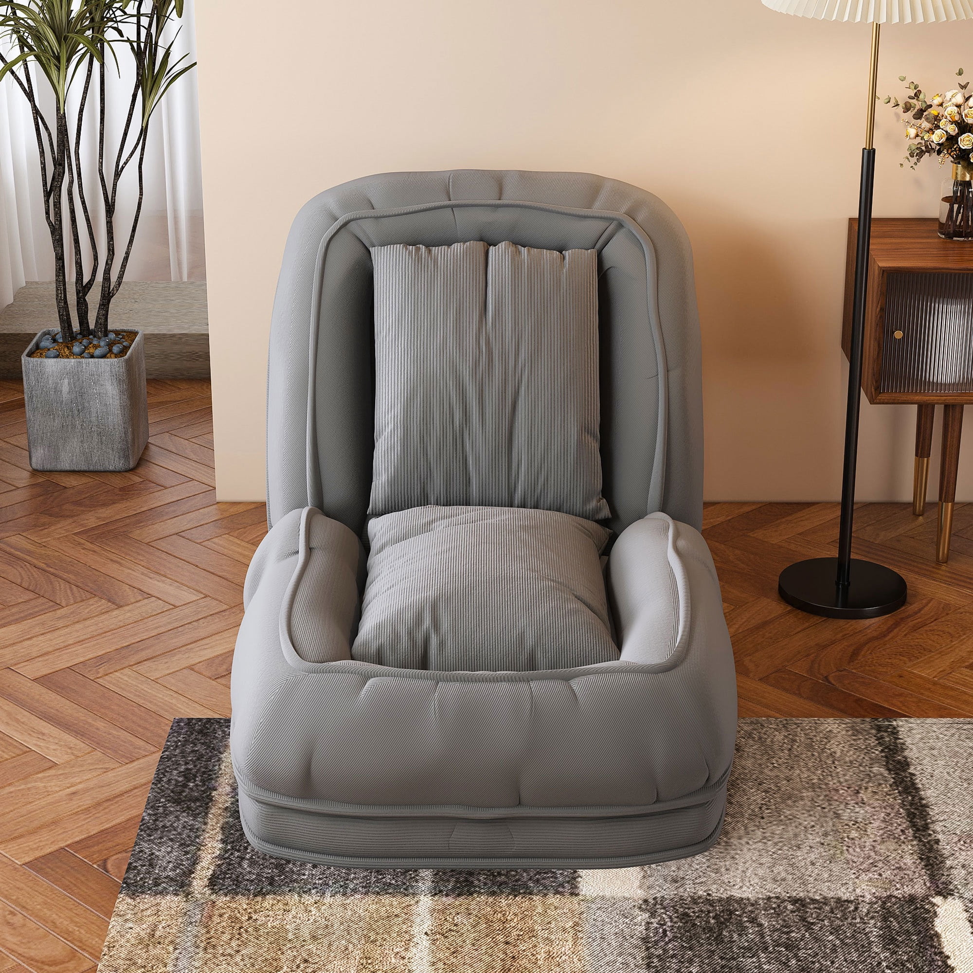 Jopath Foldable Lazy Sofa Bed with 2 Soft Pillows,Human Dog Bed with 5 Adjustable Position for Bedroom Living Room Reading Corner(Grey)