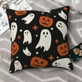 thumbnail image 3 of Halloween Pillow Covers 16 X 16 Inch Set of 2 Ghost Pumpkin Throw Pillow Covers Orange and Black Cushion Cases Farmhouse Decorative Outdoor Pillow Covers for Couch Home Sofa Living Room, 3 of 6