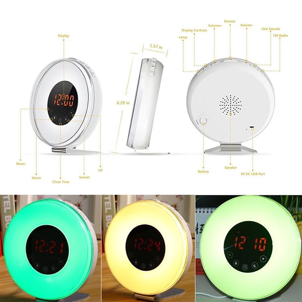 Farfi Sunrise Alarm Clock Wake Up Light Digital FM Radio Nature Sound Touch Control (White,US Plug)