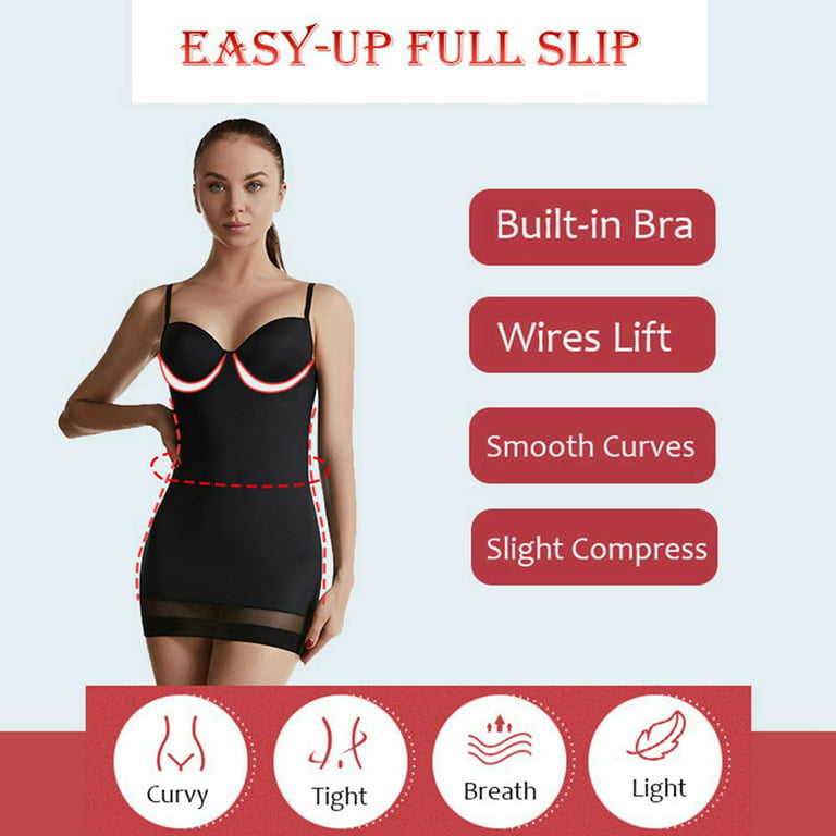 Loday Full Slip Dress With Built in Bra Bodysuit Shapewear Sleeveless for  Under Dresses Tummy Control Slimming Dress(Beige, L) 
