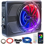 Audew Car Subwoofer Amplifier, Ultra-Slim 10-inch Large Diameter Subwoofer with Colored LED Mood Light, 800W Stereo Surround Sound, Built-in App + Remote Control, High/Low Level Input for Cars/Trucks