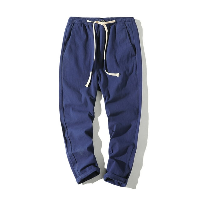 Pantalones largos de algodón para hombre, con cordón ajustable, informales, de color liso, lavados, de pierna recta, para exteriores, de algodón