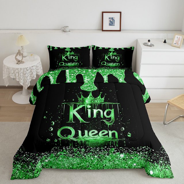 Erosebridal Ensemble de Couette Simple à Paillettes Diamant, Couette Verte, Décor de la Saint-Valentin, Réversible 2 Pcs