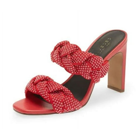 

Cecelia New York Vixon Red Womens Sandals Beads Mule Braided Vamp Straps Slide (Red Caviar 5.5)
