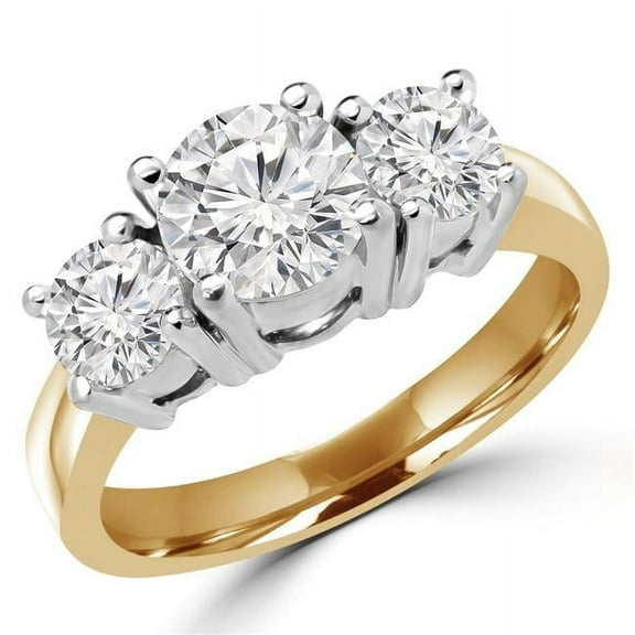 MD170091-4.5 1.1 CTW Round Diamond Three-Stone Engagement Ring in 14K Yellow Gold - Size 4.5