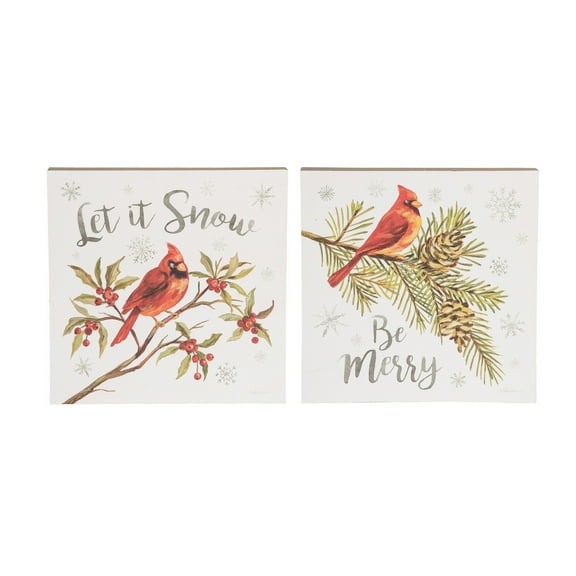 Cardinal Season Wall Art A/2 Table Sitter Freestanding Centerpiece Decoration 13.6 x 13.6 x 1.5 Inches.