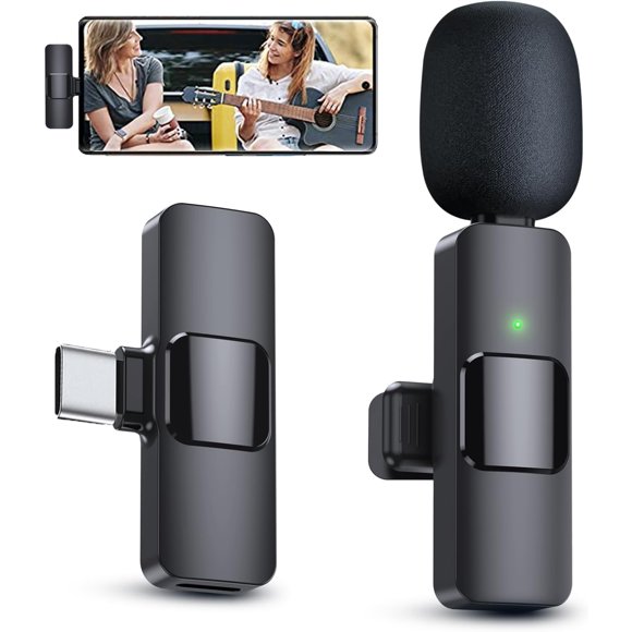 Wireless Microphone for Android/Laptop, Mini Microphone, Microphone for Type-C Phone, Wireless Microphones, Wireless Lavalier Microphone, Microphone for Video Recording, YouTube, Vlog, TikTok