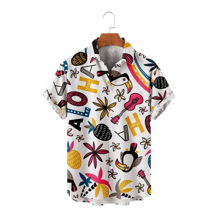 

MLFU Adult Button Up Shirts Short Sleeve Slim-Fit Print Tees with Pocket Clothes Plus Size Men