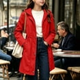 thumbnail image 6 of Girls Hooded Mid Length Trench Coat Long Sleeve Drawstring Waist Zip Snap Windbreaker Jacket for Kids Red 9-10 Years, 6 of 9