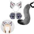 thumbnail image 4 of Juego de 4 piezas de orejas y cola de peluche Faux Plush Wolf Ears Hair Clip gris jinwen Traje de juego de cosplay, 4 of 7