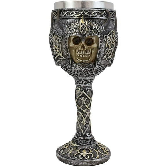 Ebros Gothic Viking Grinning Skull Wine Goblet With Celtic Knotwork 7.5"H