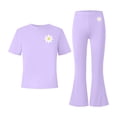 thumbnail image 4 of BXJX Girls Outfit Sets, Summer Short Sleeve 2PC Crew Neck T-Shirts and Flare Pants Sets Purple Size 11-12 T, 4 of 6