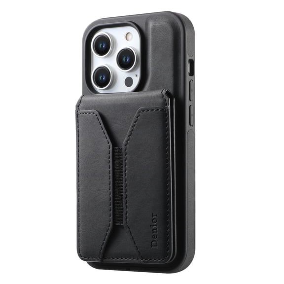ELEHOLD for iPhone 15 Case, Magnetic Durable Leather Cover with Detachable Card Holder Flip Ring Kickstand Shockproof Protective Phone Case for iPhone 15,Black