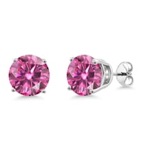 Gem Stone King 925 Sterling Silver Pink Moissanite Stud Earrings for Women Men (6.86 Cttw, Round 10MM)