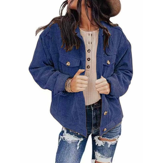 Chaquetas de pana para mujer, abrigos cómodos informales de manga larga, Tops para mujer, prendas de vestir con solapa y botones, S-3XL