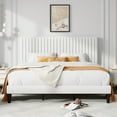 thumbnail image 3 of Allewie King Size Velvet Upholstered Platform Bed Frame with Adjustable Vertical Channel Tufted Headboard, White, 3 of 12