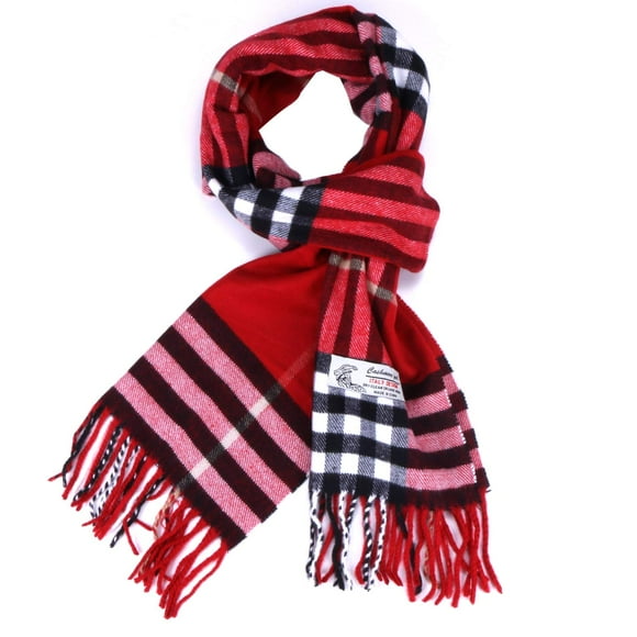Plaid Cashmere Feel Classic Soft Luxurious Winter Scarf For Men Women (Big Plaid Red)