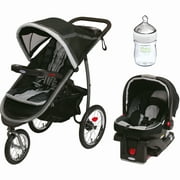 Angle View: Graco FastAction Fold Jogger Click Connect Travel System Jogging Stroller, Gotham with Nuk Simply Natural 5oz Bottle, 1-Pack