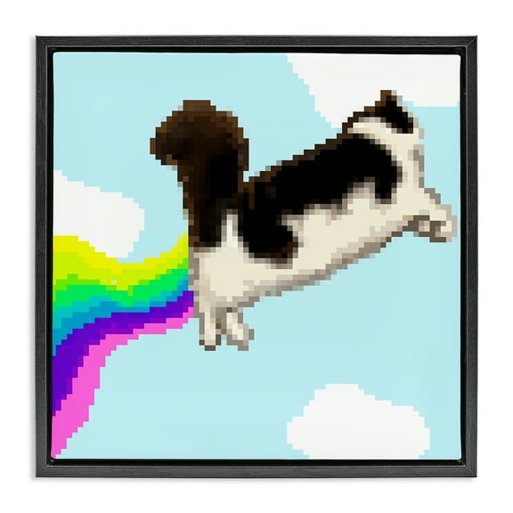 Stupell Industries Whimsical Cat Flying Animals Painting Black Floater Framed Canvas Art Print Wall Art, 18 x 18