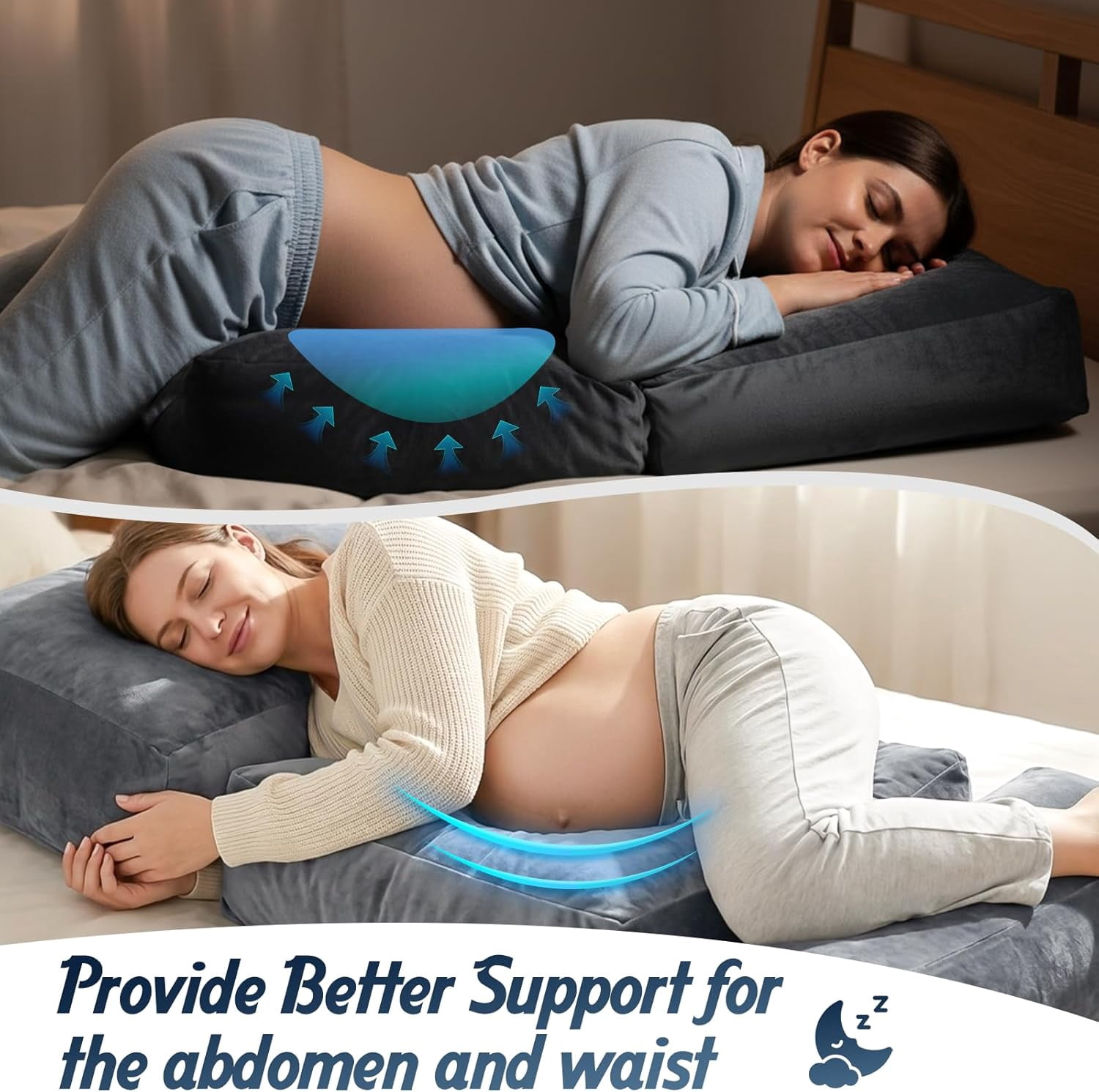 Pregnancy Pillows for Sleeping, 45.3 Inch Pregnancy Massage Pillow Full Body Pillow with Removable Cover & Leg Pillow, Support for Back, Legs, Belly, HIPS for Pregnant Women (Grey)
