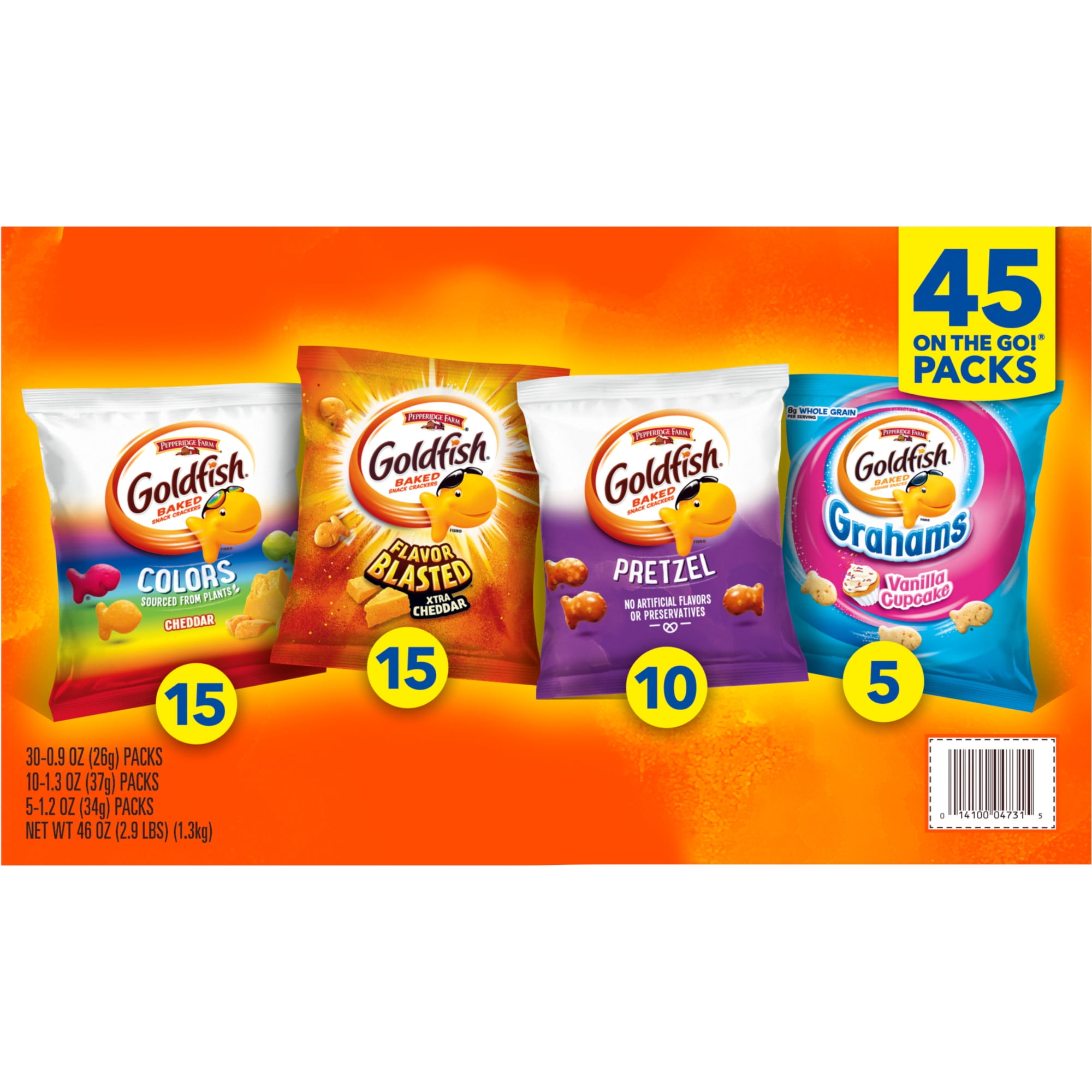 Pepperidge Farm Goldfish Crackers Sweet & Savory Variety Pack Box, 45-count Single-Serve Snack Packs
