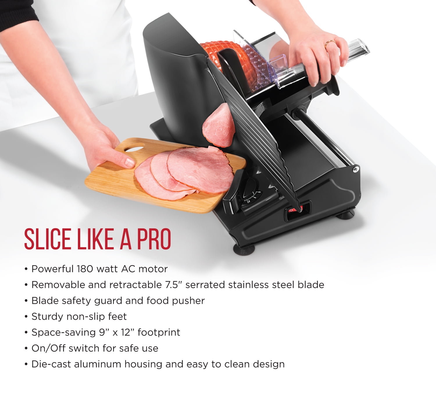 Chefman Electric Deli & Food Slicer w/ Adjustable Stainless Steel Blade - Black