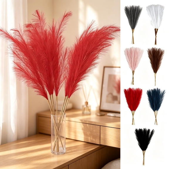 Halloween Christmas Red Pampas Grass Decor, 10Pcs Faux Pampas Grass 21.6 Inch, Short Artificial Pompous Grass for Gothic Room Decoration, Wedding, Home and Halloween Decoration