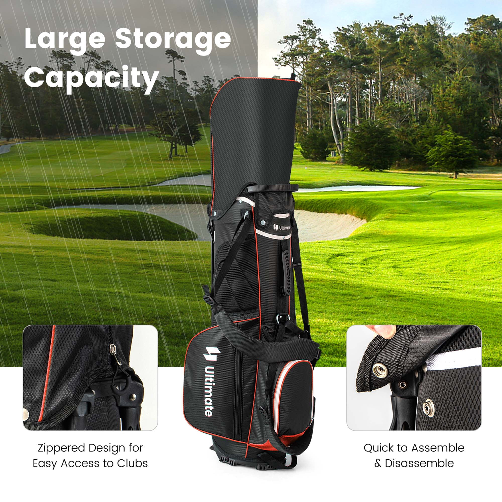 Costway Lightweight Golf Stand Bag with 14 Way Top Dividers 6 Pockets Cooler Bag Rain Hood Red