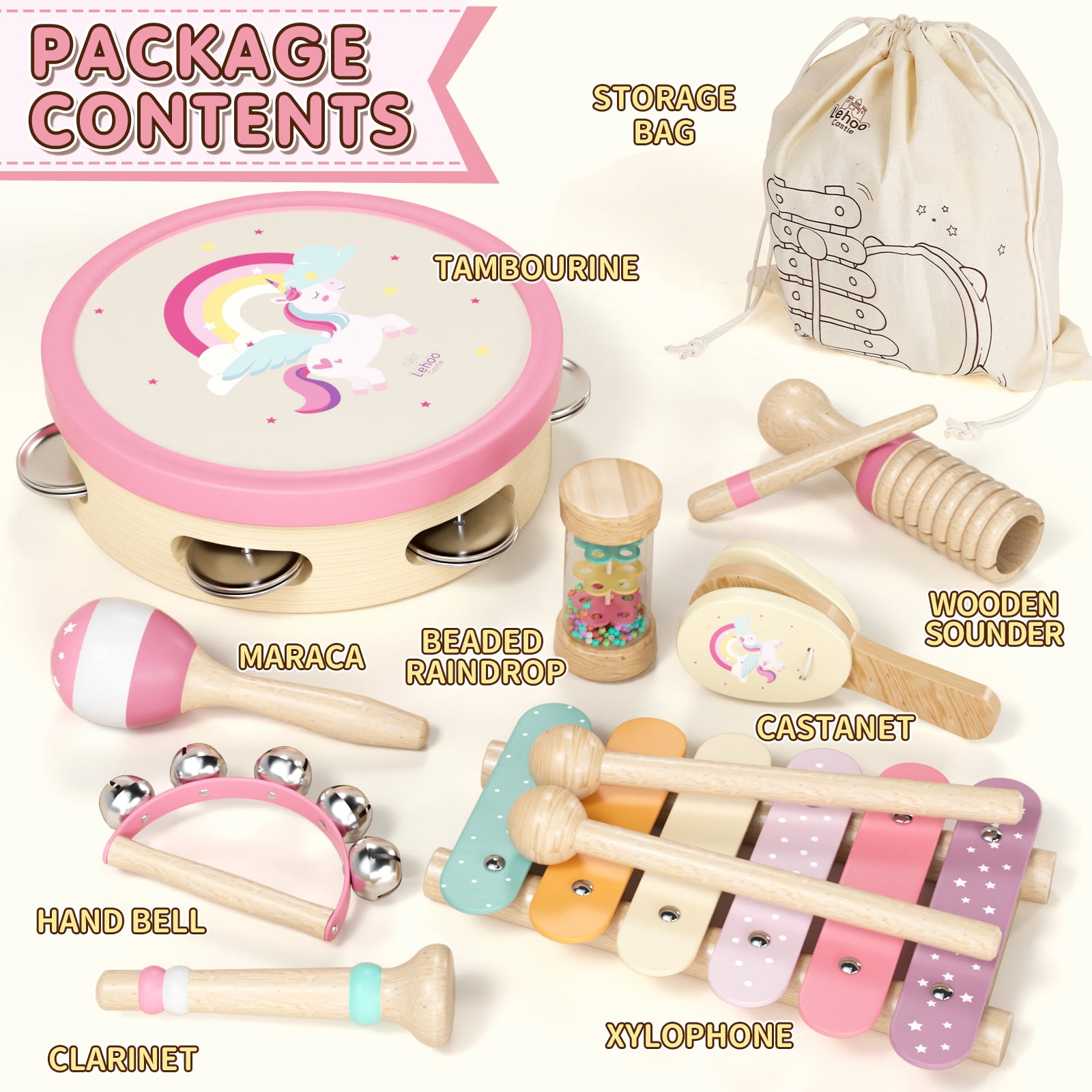 Montessori Toys for 1 Year Old, Musical Instruments for Kid, Unicorn Baby Music Toys Xylophone for 12-18 Mouth, Educational Learning Gifts for Toddlers 1 2 3 Year Old Preschool Girls with Storage Bag