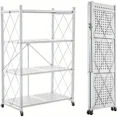 thumbnail image 3 of BISHE 4-Tire Shelf Metal Storage Rack, Metal Shelf 27.9"x13.4"x47.4, Foldable Storage Shelf with Wheels, Garage Shelving Steel Storage Shelves, White, 3 of 6