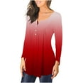 thumbnail image 3 of Women's Fall Henley V Neck Button Up Tunic Tops Flowy Long Sleeve T-Shirts Gradient Printed Blouse for Leggings, 3 of 5