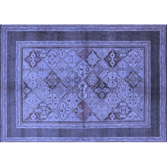 Ahgly Company Machine Washable Indoor Rectangle Oriental Blue Industrial Area Rugs, 8' x 10'