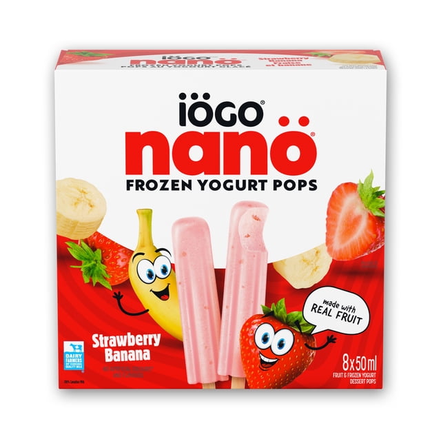 IÖGO Nano Pops au yog. glacé, Fraise et banane, vrais fruits, 45 cal. 8 x 50 ml
