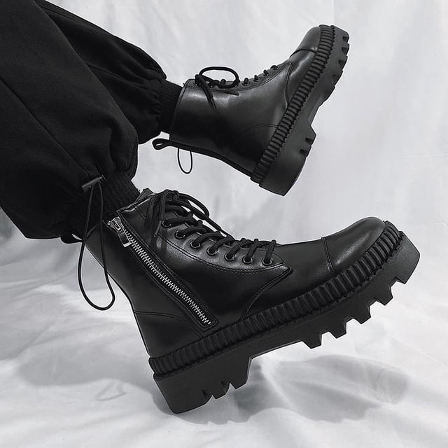 Botas altas de cuero, botas de moda con cremallera lateral para otoño e invierno, botas para hombre, talla grande