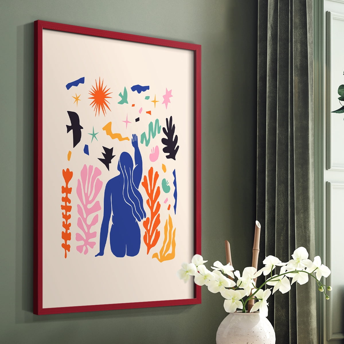 Matisse CDXLVI in Red Solid Wood Framed Print No Nail Hanging