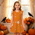 thumbnail image 2 of LUOGENLI Girls Halloween Fly‑Sleeve Nightgown, Kids Pumpkin Print A‑Line Sleep Home Dress a-Orange 3-4 Years, 2 of 5