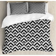 thumbnail image 1 of Black and White Duvet Cover Set King Size, Hand Drawn Herringbone Lines Pattern Monochrome Geometric Arrangement, Decorative 3 Piece Bedding Set with 2 Pillow Shams, Black White, by Ambesonne, 1 of 3