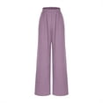 thumbnail image 4 of ClodeEU Women's Linen Blend Pant ,Mid Waist Elastic Waist Wide Leg Pant,Loose Fit Casual Trousers Purple,Womens Plus S, 4 of 7