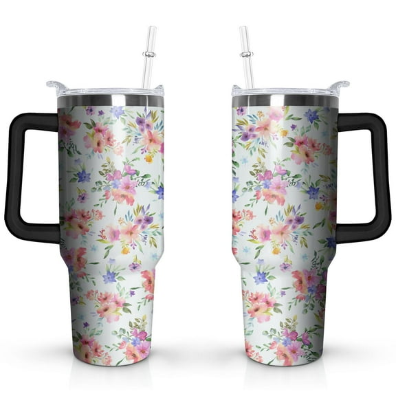 Watercolor Flowers 40oz Stainless Steel Vacuum Insulated Tumbler with Lid and Straw for Water Iced Tea Coffee Smoothie and More
