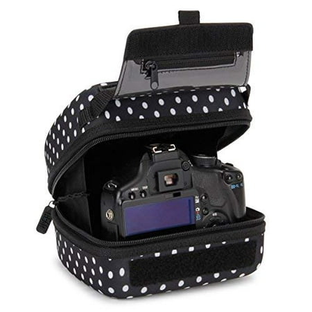 USA Gear Quick Access DSLR Hard Shell Camera Case (Polka Dot) w/ Molded EVA Protection, Padded Interior, Holster Belt Loop and Rubber Coated Handle - Works W/ Nikon, Canon, Pentax, Olympus and