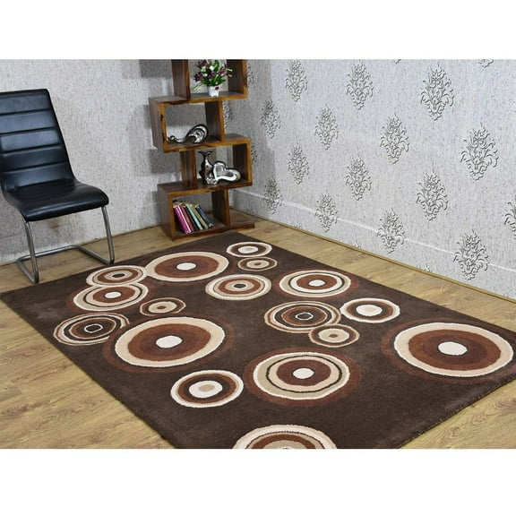 Rugsotic Carpets Hand Tufted Wool Eco-Friendly Area Rugs - 5'x7'6'', Rectangle, Brown Beige, Modern Contemporary Design, High Pile Handmade Anti Skid Rugs for Living Room, Bed Room (K03096)