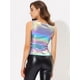 thumbnail image 4 of INSPIRE CHIC Día de San Patricio Camiseta Sin Mangas Con Cuello En U, Elástico, Ajustado, Brillante Y Metálico Brillante Para Mujer Sinfonía azul S, 4 of 5