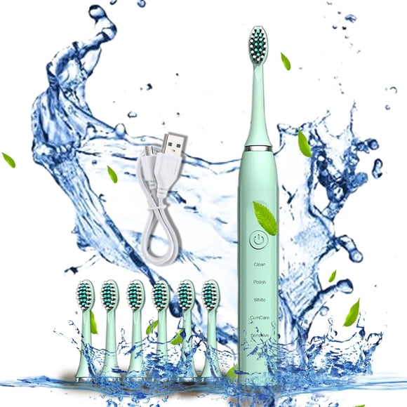 Cepillo de dientes eléctrico con 6 cabezales de cepillo y 5 modos - 45000/min, temporizador inteligente de 20 segundos, impermeable IPX7, recargable USB, batería de 180 días