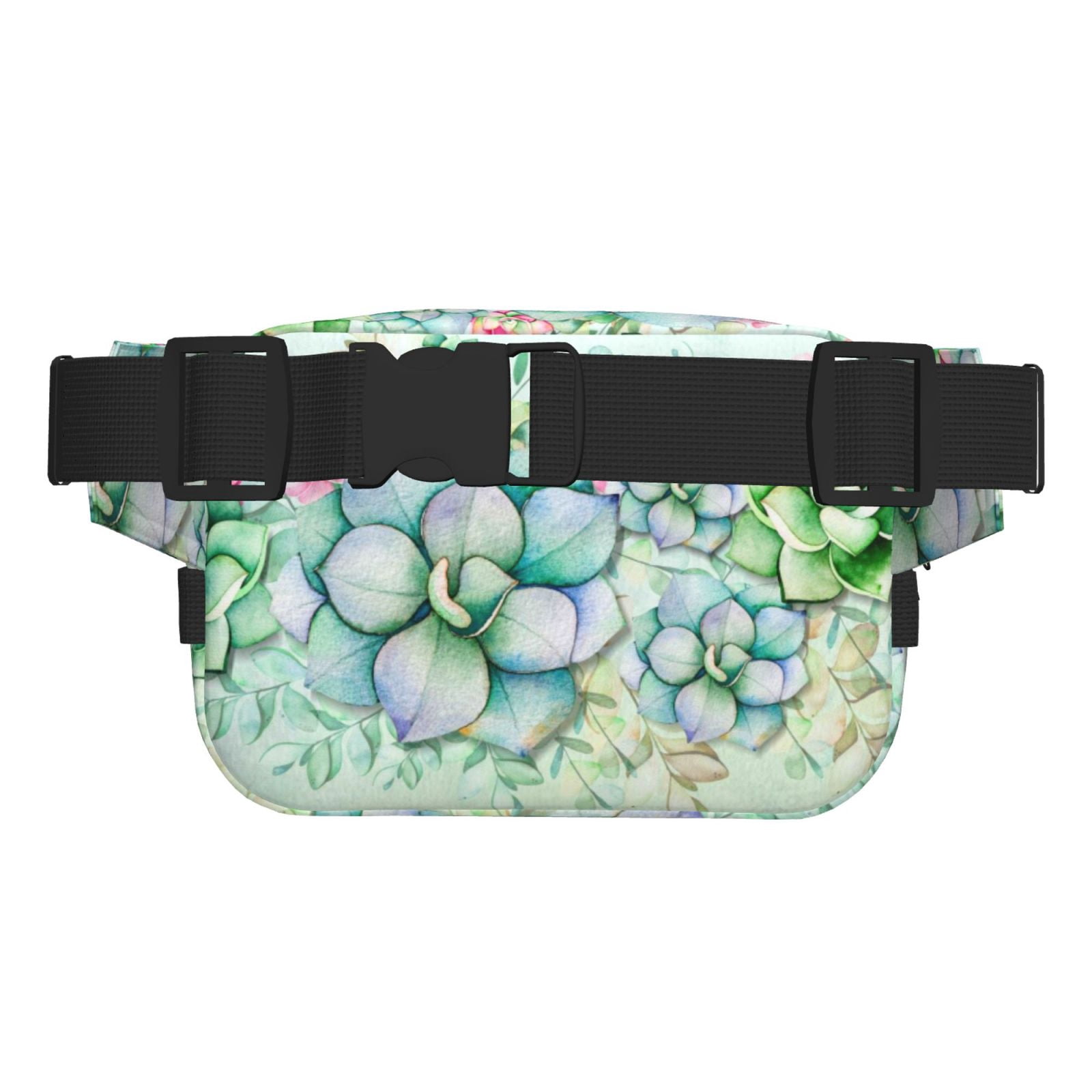 Picia Succulent Print Square Double-Layer Waist Bag Mini Adjustable Waist Belt Bag Exercise Running Travel Hiking